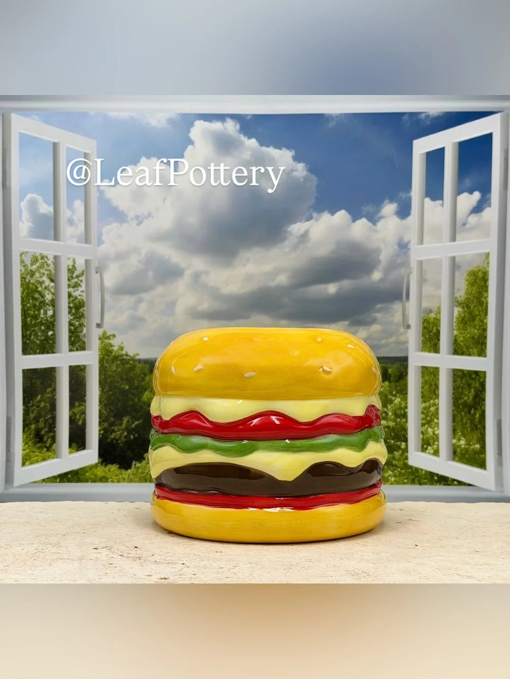 Cute Ceramic Cheeseburger Plant Pot for Small Succulent or Cactus